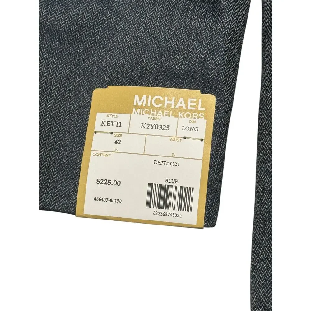 NWT Michael Kors Blazer Jacket Mens 42 Blue Houndstooth Two Button Notch Lapel